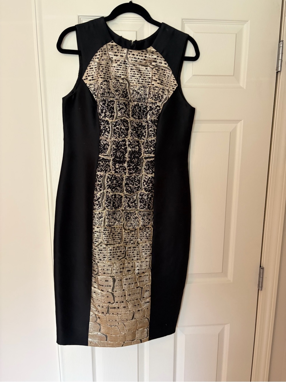 Carolina Herrera Black Midi Dress with Gold Croc-Print Panel